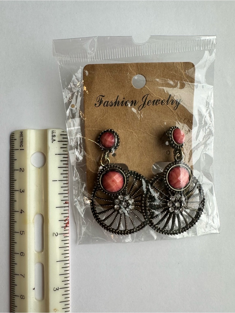 Pink Stone and Crystal Drop Earrings - Women Jewelry new - Picture 4 of 4